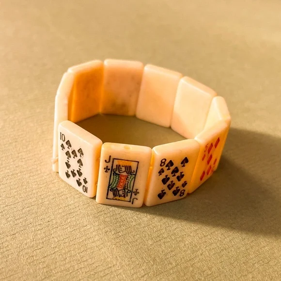 Vintage 1960s Lucky Cards Ivory Bracelet - Picture 3 of 5